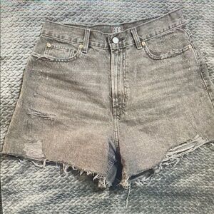 BDG High-Rise Distressed Black Denim Athletic Shorts